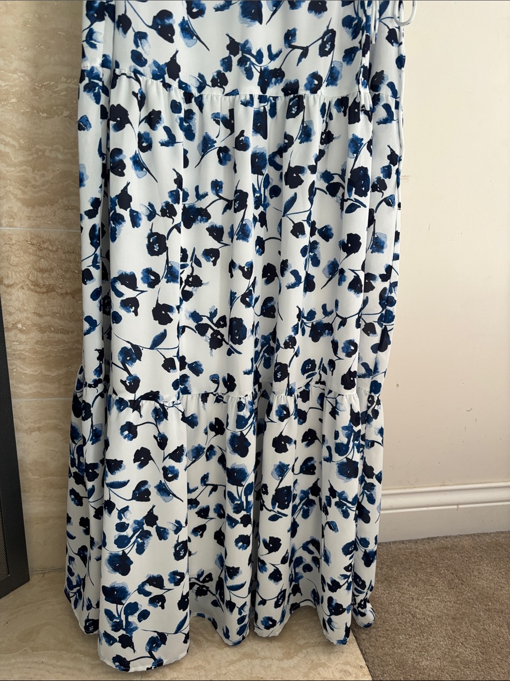 Elizabeth and James White Maxi Dress with Navy Floral Print - Picture 4 of 7